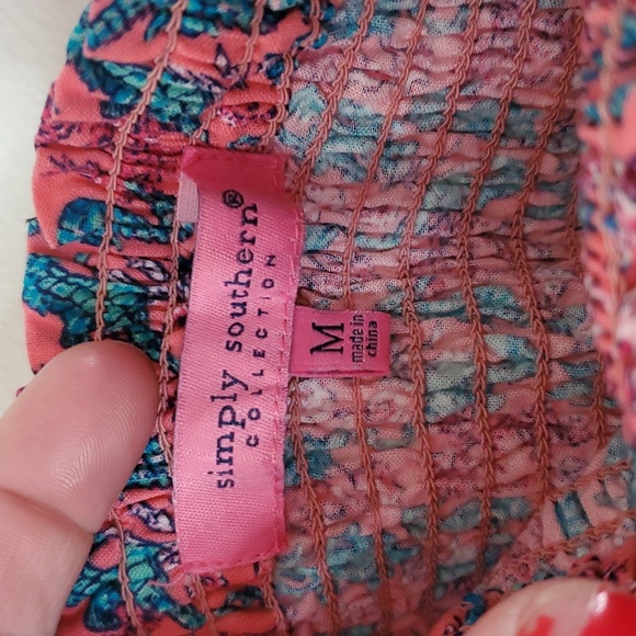 Simply Southern Pink Sea Creatures Square Neck Off Shoulder Top Size Medium - Picture 5 of 10